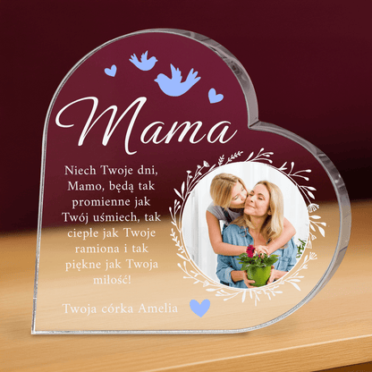 Życzenia dla mamy + zdjęcie - personalizowane serce z nadrukiem dla mamy - Emmygift.pl