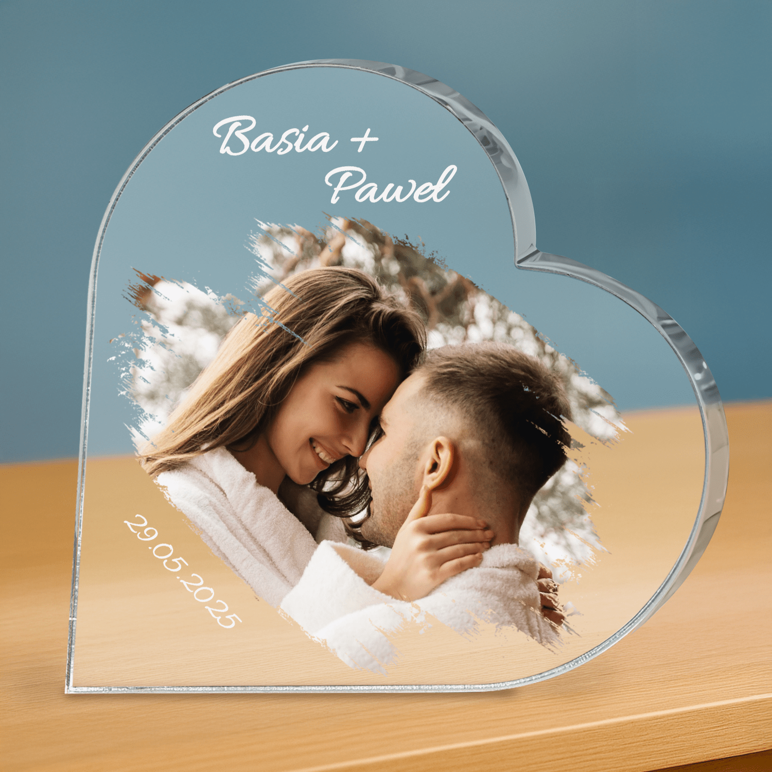 Zdjęcie pary + imiona - personalizowane serce z nadrukiem - Emmygift.pl