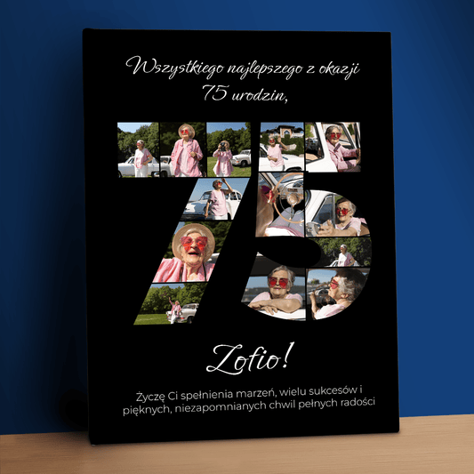 Serdeczne życzenia na 75 urodziny - kolaż na płótnie dla niej - Emmygift.pl