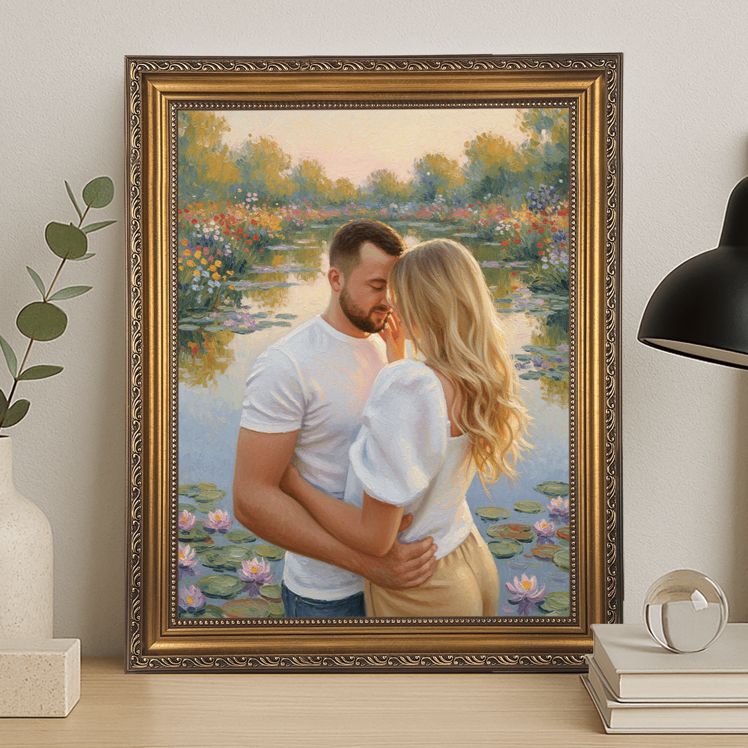 Spacer we dwoje nad stawem - portret na płótnie dla pary - Emmygift.pl