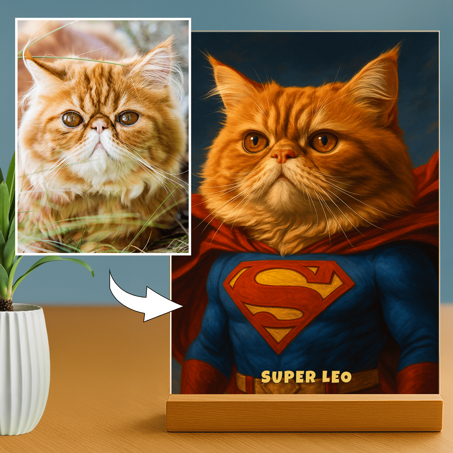 Super kot - personalizowany portret na szkle dla miłośnika kotów - Emmygift.pl