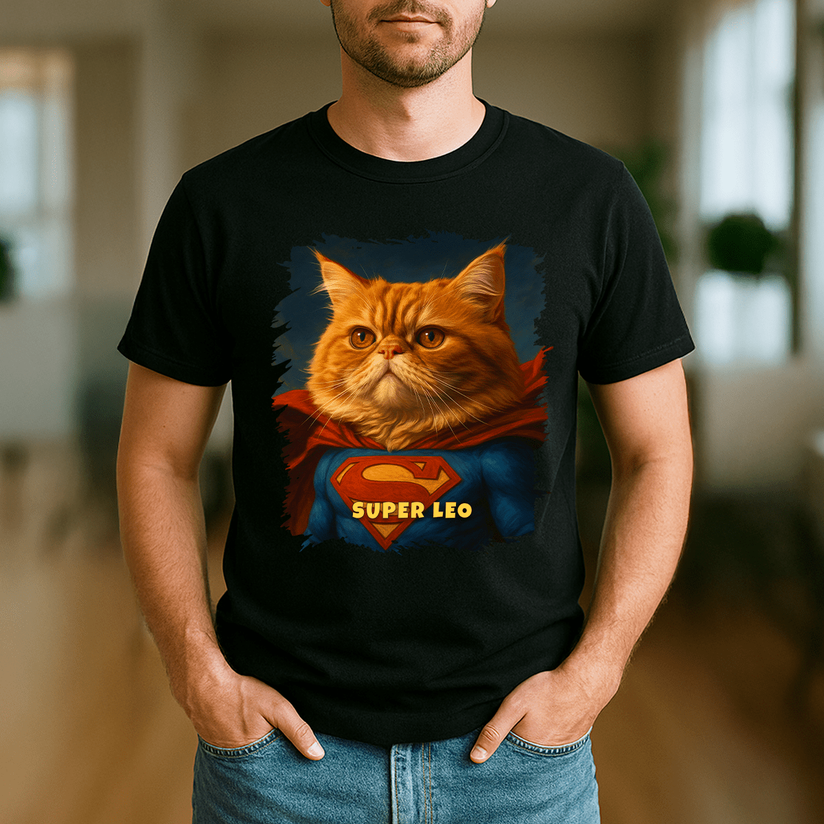Superbohater kot - koszulka męska z nadrukiem dla miłośnika kotów - Emmygift.pl