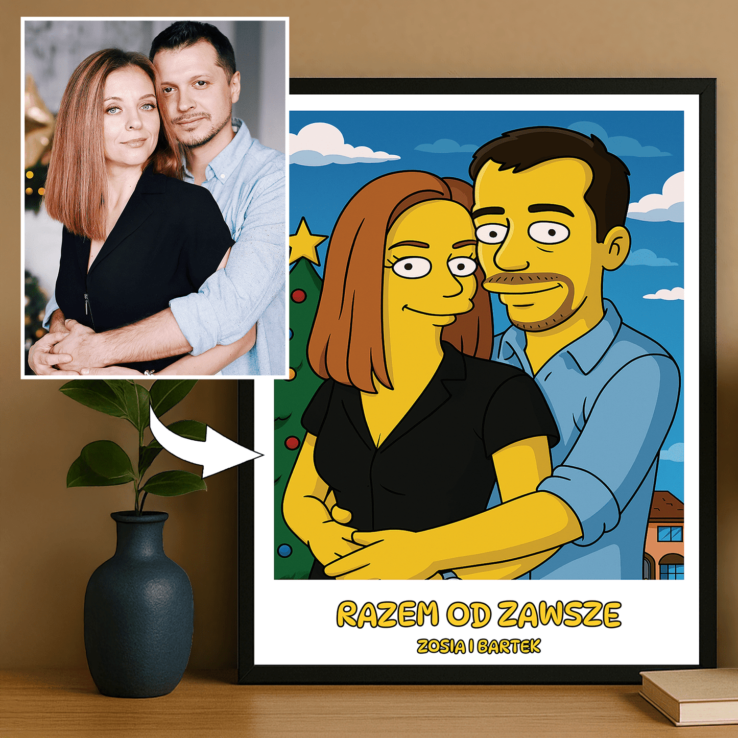 Święta pary w stylu Simpson - portret na plakacie dla pary - Emmygift.pl