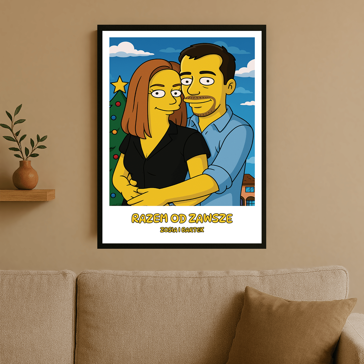 Święta pary w stylu Simpson - portret na plakacie dla pary - Emmygift.pl