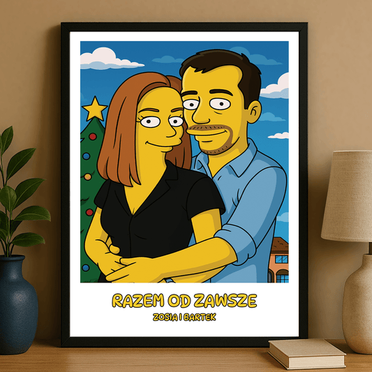 Święta pary w stylu Simpson - portret na plakacie dla pary - Emmygift.pl