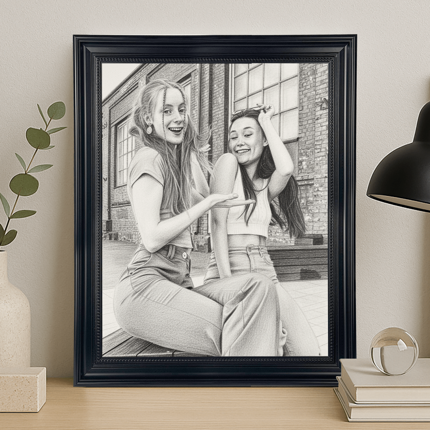Szkic przyjaciółek - portret na płótnie dla przyjaciółki - Emmygift.pl