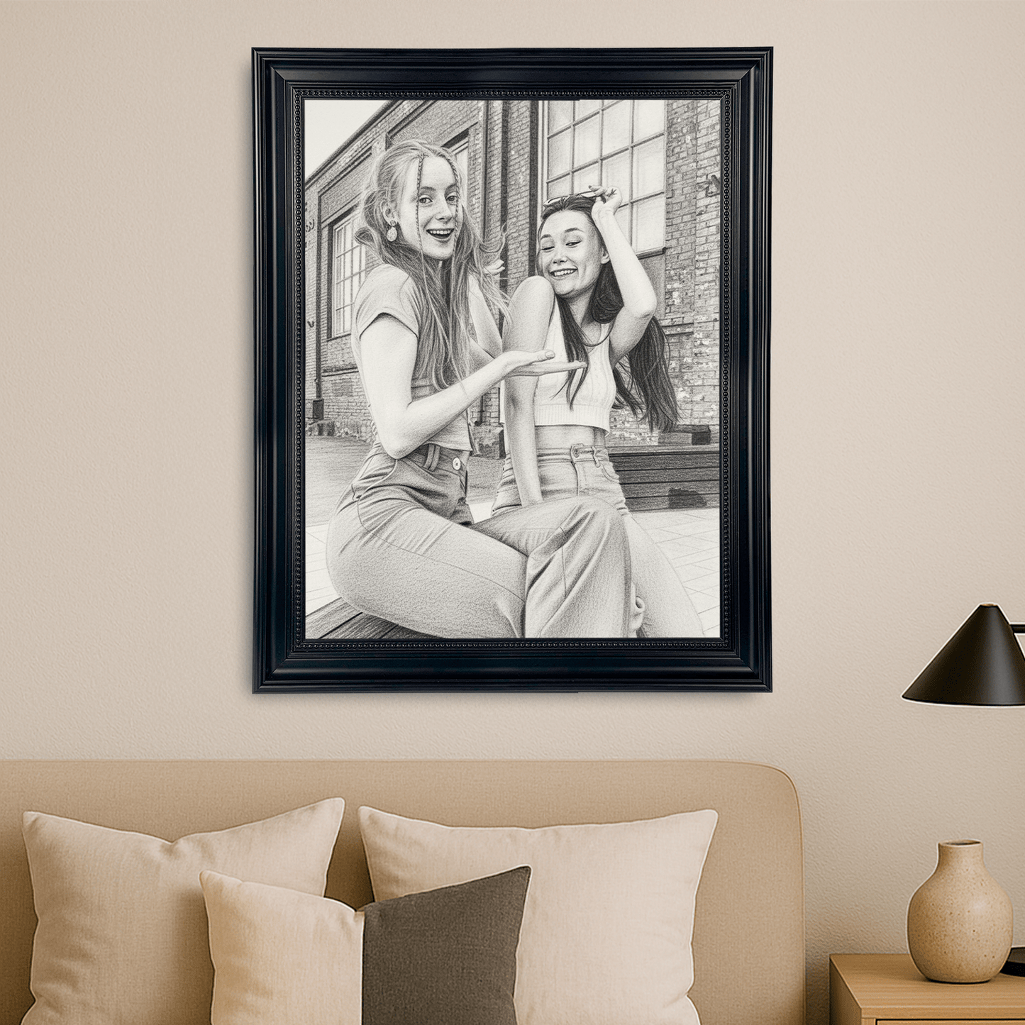 Szkic przyjaciółek - portret na płótnie dla przyjaciółki - Emmygift.pl
