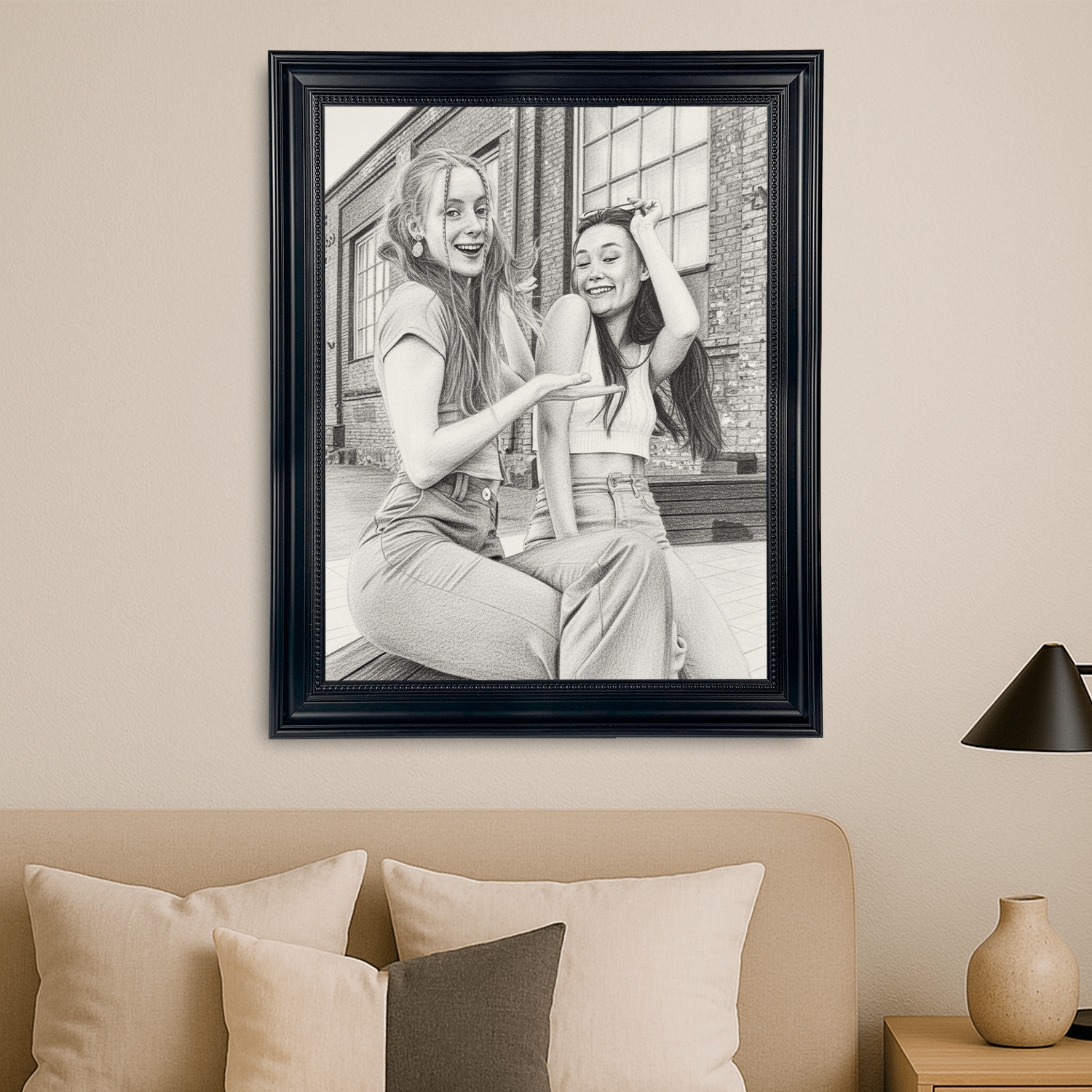 Szkic przyjaciółek - portret na płótnie dla przyjaciółki - Emmygift.pl