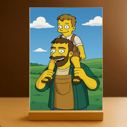 Tata i syn jako bohaterowie kreskówki - portret na szkle akrylowym dla taty - Emmygift.pl