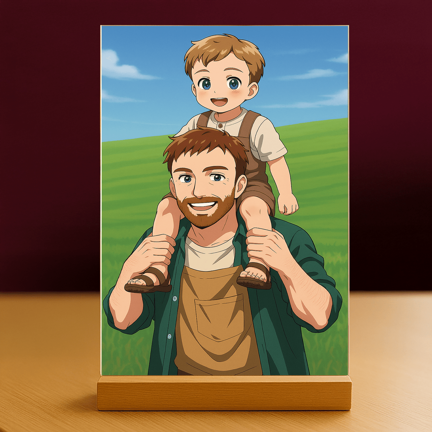 Tata i syn w stylu Anime - portret na szkle akrylowym dla taty - Emmygift.pl