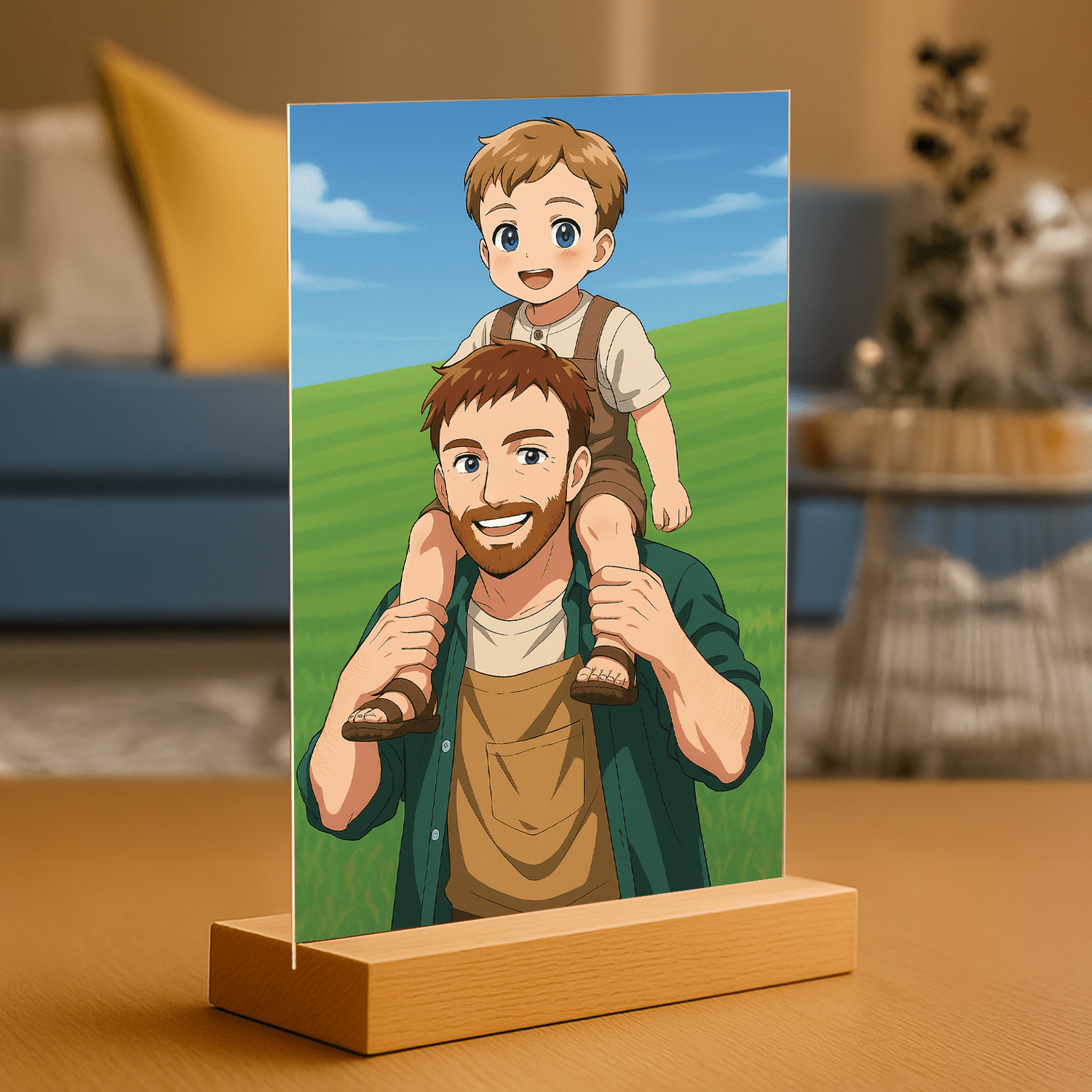 Tata i syn w stylu Anime - portret na szkle akrylowym dla taty - Emmygift.pl