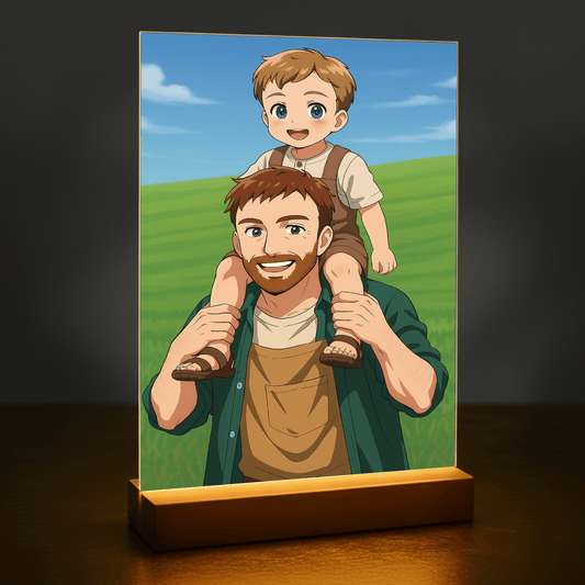 Tata i syn w stylu Anime - portret na szkle akrylowym dla taty - Emmygift.pl