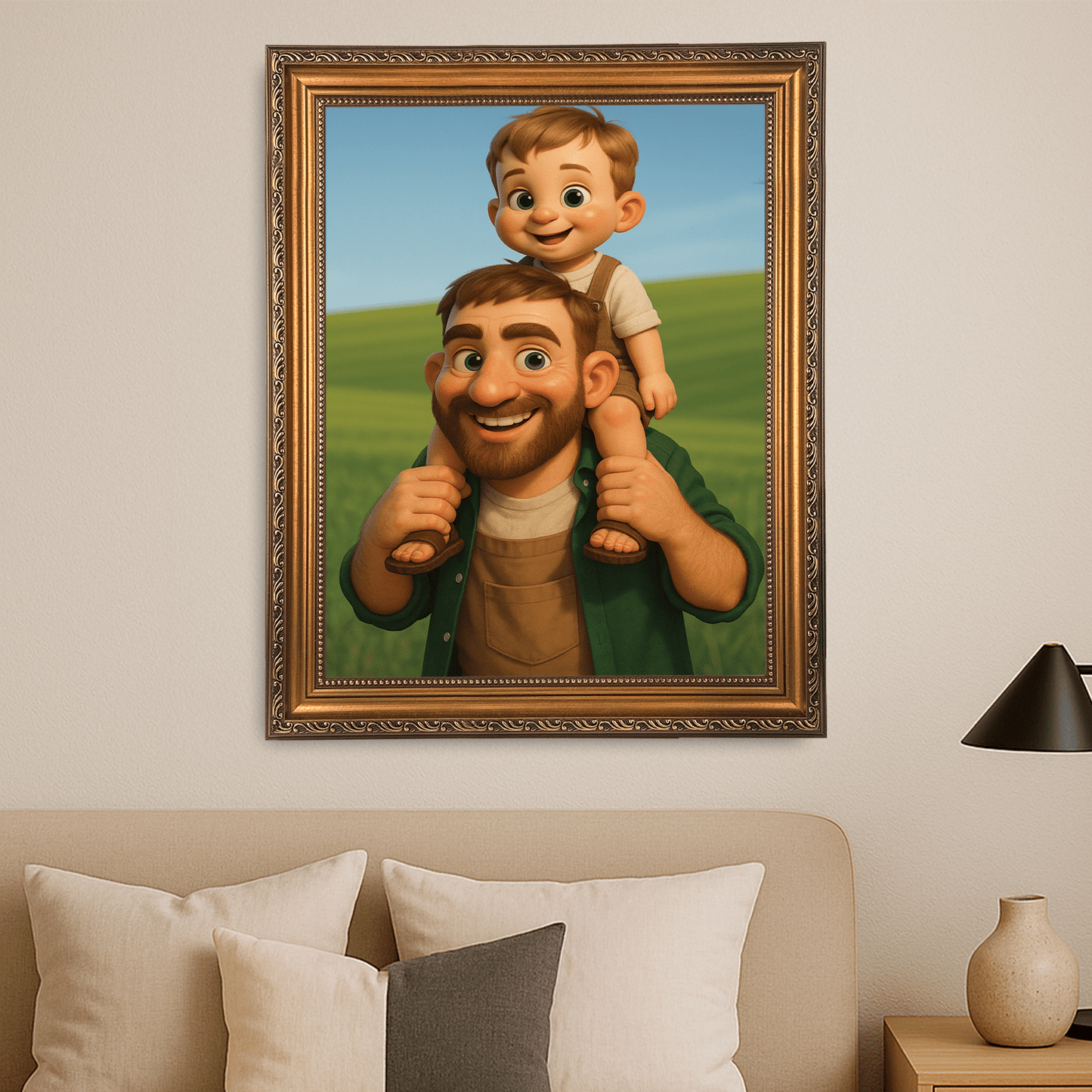 Tata i syn w stylu bajkowym 3D - portret na płótnie dla taty - Emmygift.pl