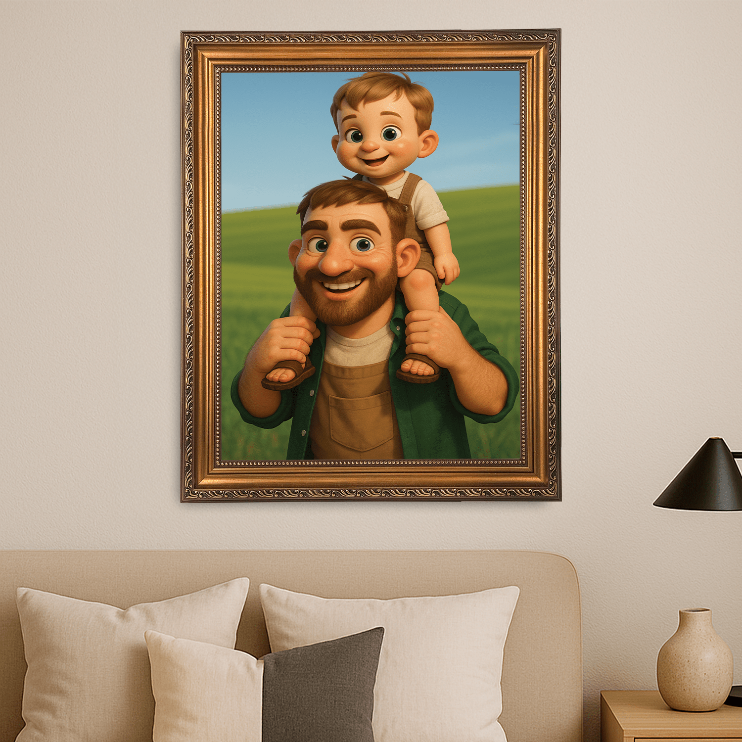 Tata i syn w stylu bajkowym 3D - portret na płótnie dla taty - Emmygift.pl