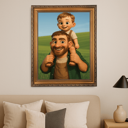 Tata i syn w stylu bajkowym 3D - portret na płótnie dla taty - Emmygift.pl