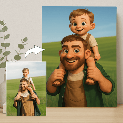 Tata i syn w stylu bajkowym 3D - portret na płótnie dla taty - Emmygift.pl