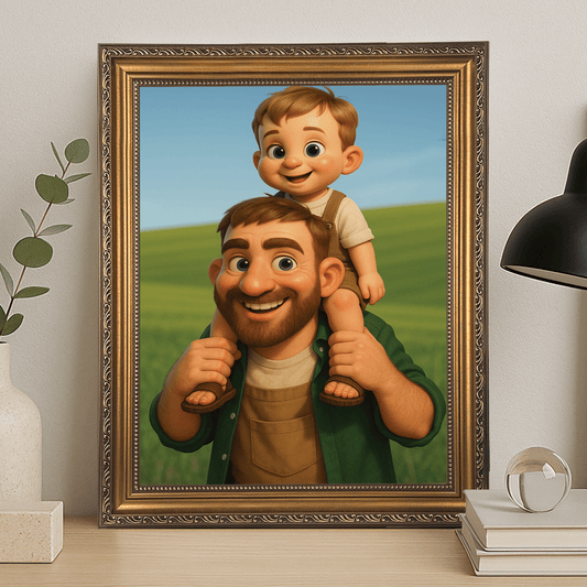 Tata i syn w stylu bajkowym 3D - portret na płótnie dla taty - Emmygift.pl