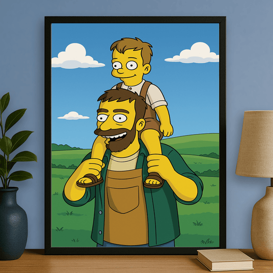 Tata z dzieckiem styl Simpson - portret na plakacie dla taty - Emmygift.pl