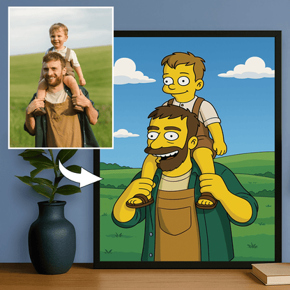 Tata z dzieckiem styl Simpson - portret na plakacie dla taty - Emmygift.pl