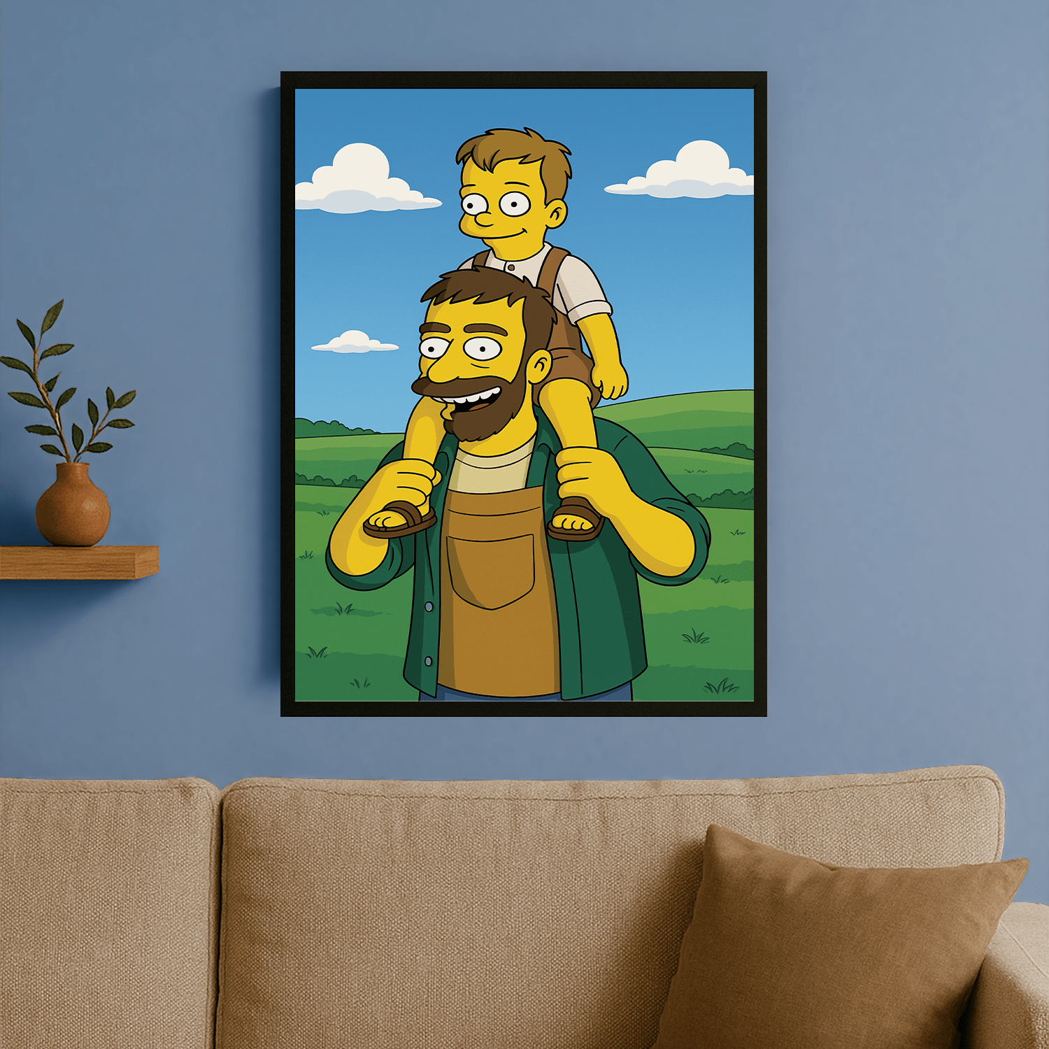 Tata z dzieckiem styl Simpson - portret na plakacie dla taty - Emmygift.pl