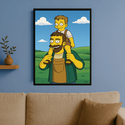 Tata z dzieckiem styl Simpson - portret na plakacie dla taty - Emmygift.pl