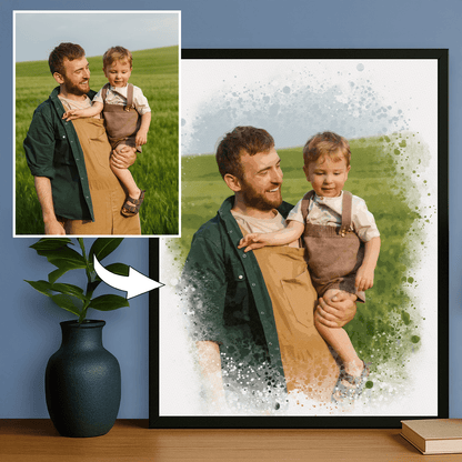 Tata z synem styl akwarelowy - portret na plakacie dla taty - Emmygift.pl
