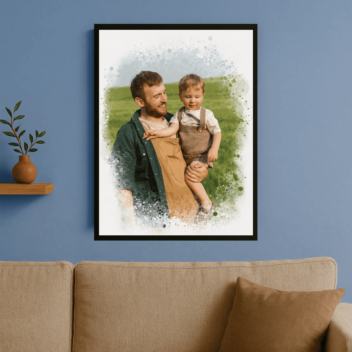 Tata z synem styl akwarelowy - portret na plakacie dla taty - Emmygift.pl