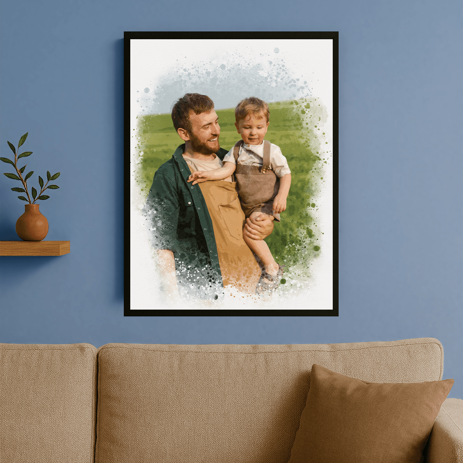 Tata z synem styl akwarelowy - portret na plakacie dla taty - Emmygift.pl