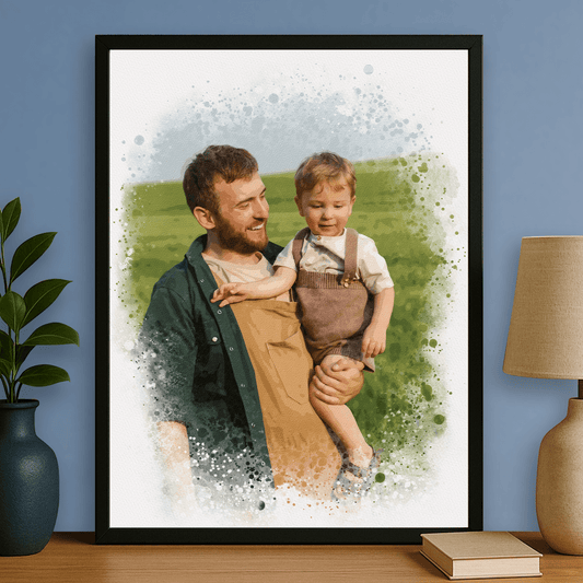 Tata z synem styl akwarelowy - portret na plakacie dla taty - Emmygift.pl