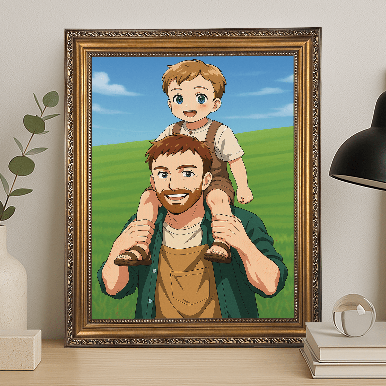 Tata z synem w stylu Anime - portret na płótnie dla taty - Emmygift.pl