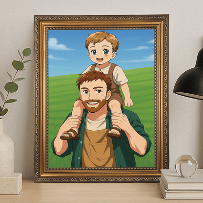 Tata z synem w stylu Anime - portret na płótnie dla taty - Emmygift.pl