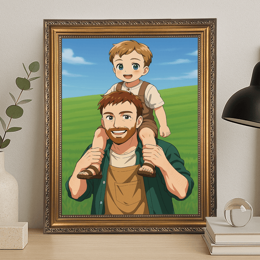 Tata z synem w stylu Anime - portret na płótnie dla taty - Emmygift.pl