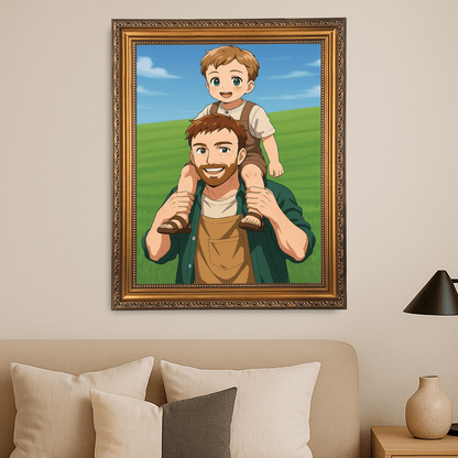 Tata z synem w stylu Anime - portret na płótnie dla taty - Emmygift.pl