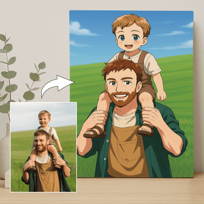 Tata z synem w stylu Anime - portret na płótnie dla taty - Emmygift.pl