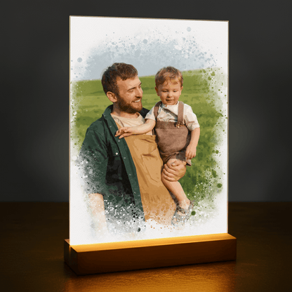 Tata z synkiem w stylu watercolor - portret na szkle akrylowym dla taty - Emmygift.pl