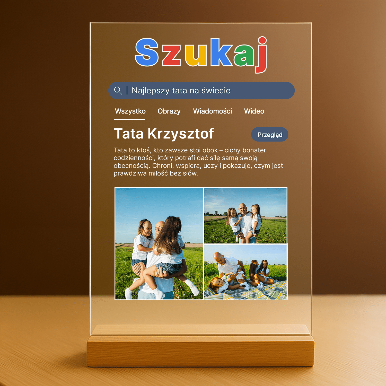 Tata zdjęcia + tekst - druk na szkle akrylowym dla taty - Emmygift.pl