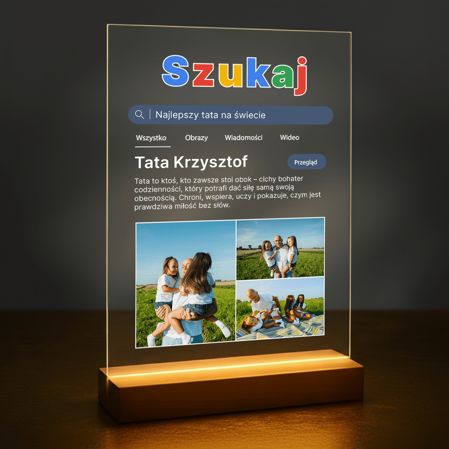 Tata zdjęcia + tekst - druk na szkle akrylowym dla taty - Emmygift.pl