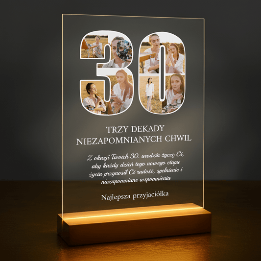 Trzy dekady pięknych chwil - druk na szkle akrylowym dla przyjaciółki - Emmygift.pl