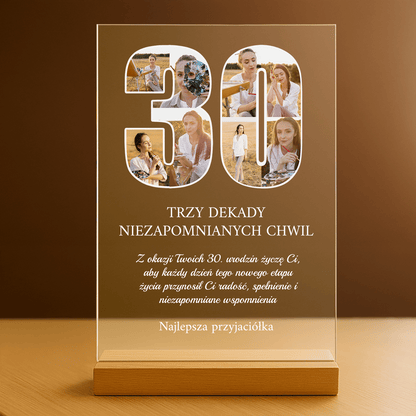 Trzy dekady pięknych chwil - personalizowany druk na szkle dla przyjaciółki - Emmygift.pl