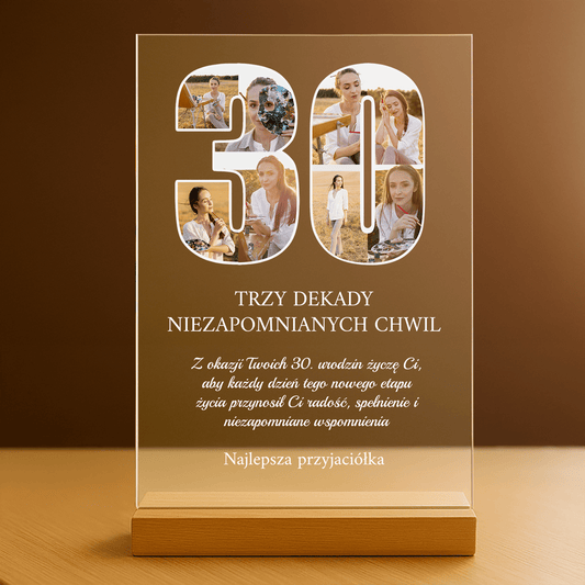 Trzy dekady pięknych chwil - personalizowany druk na szkle dla przyjaciółki - Emmygift.pl