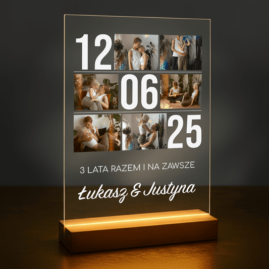 Trzy lata razem - druk na szkle akrylowym dla pary - Emmygift.pl