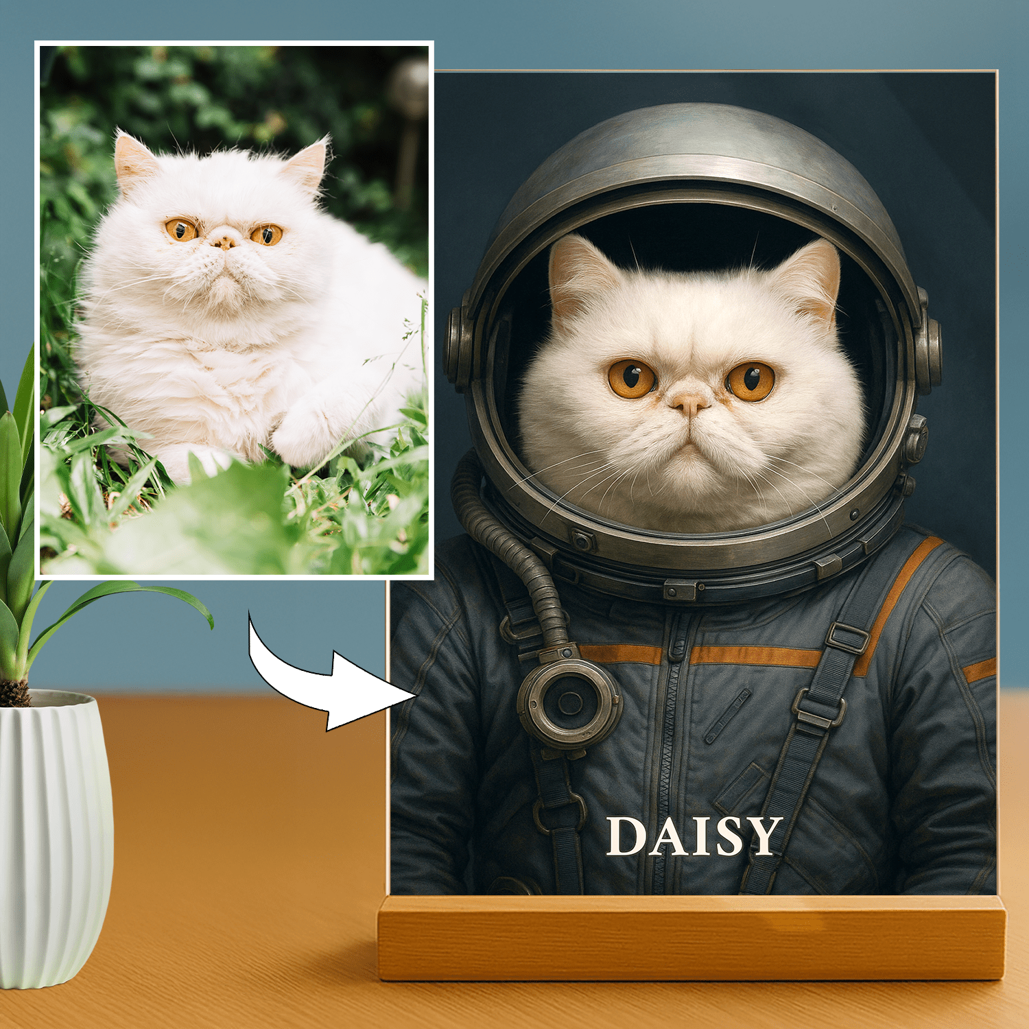 Twój Kot w Kosmosie – Elegancki Portret na Szkle - Emmygift.pl