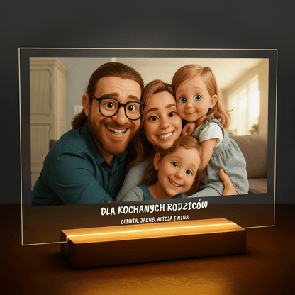Twoja rodzina w stylu animacji 3D - portret na szkle akrylowym dla rodziców - Emmygift.pl