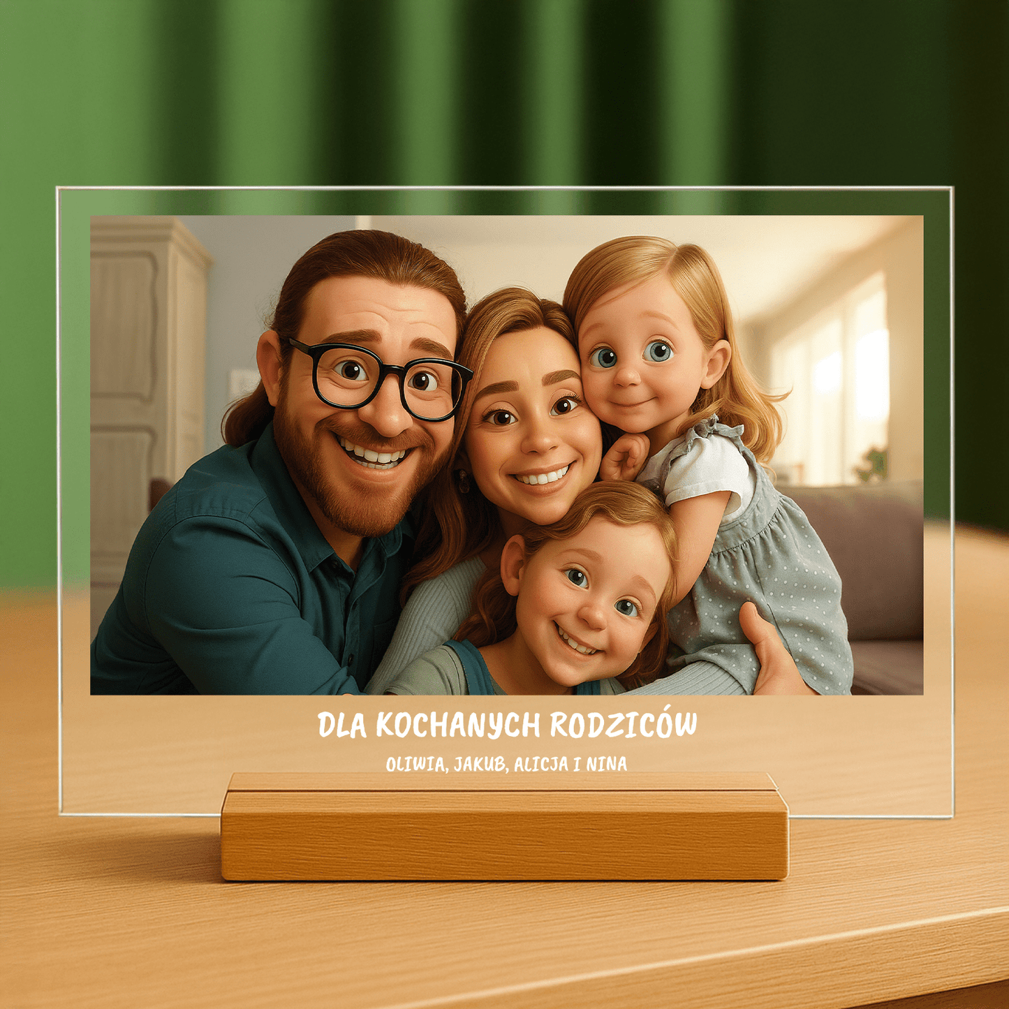 Twoja rodzina w stylu animacji 3D - portret na szkle akrylowym dla rodziców - Emmygift.pl