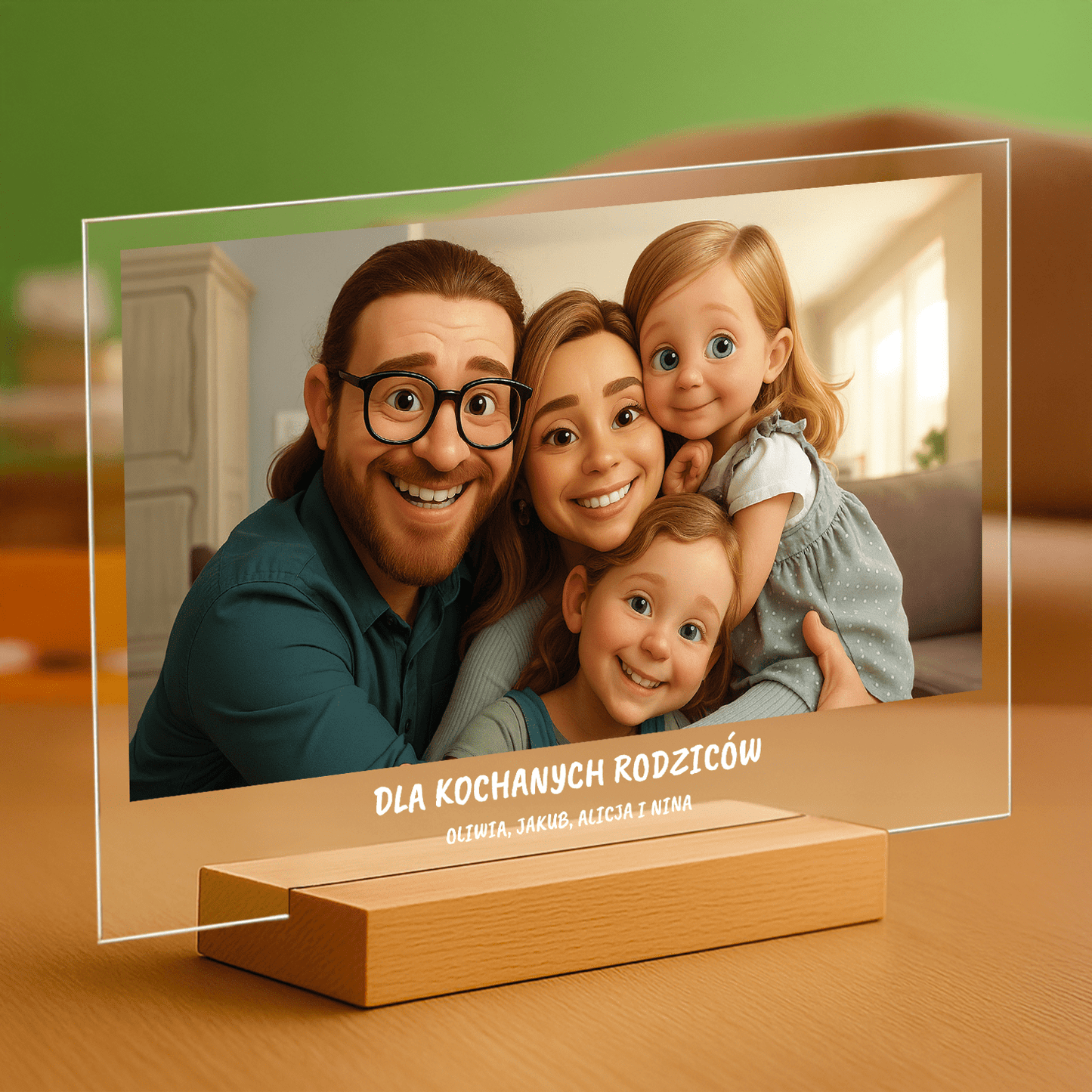 Twoja rodzina w stylu animacji 3D - portret na szkle akrylowym dla rodziców - Emmygift.pl