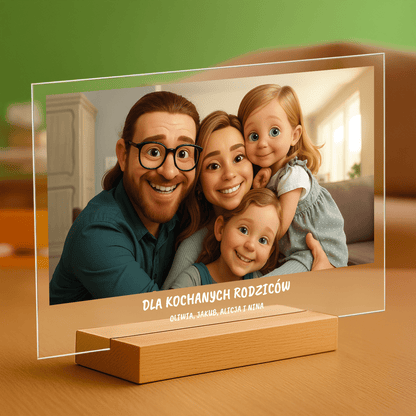 Twoja rodzina w stylu animacji 3D - portret na szkle akrylowym dla rodziców - Emmygift.pl