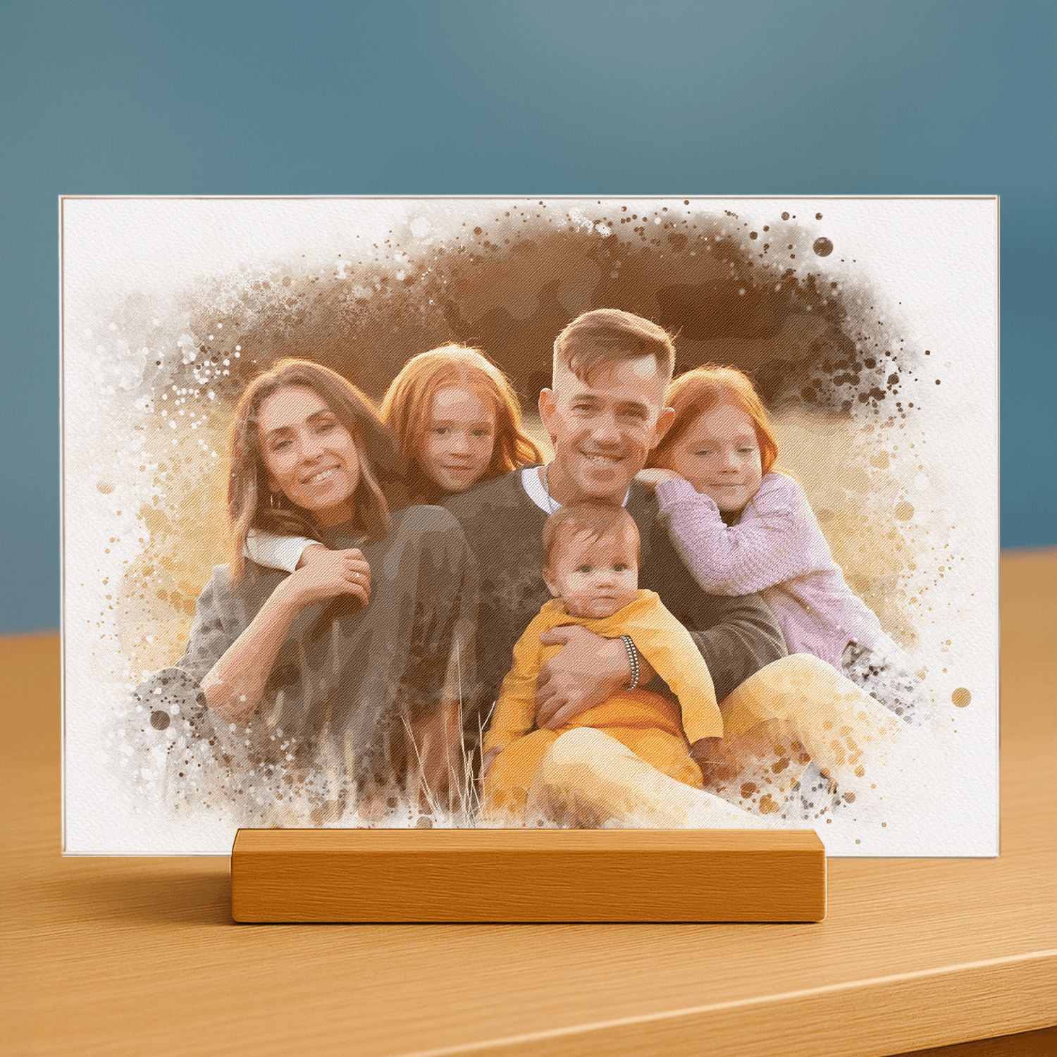 Twoja rodzina w stylu watercolor - portret na szkle akrylowym dla rodziców - Emmygift.pl