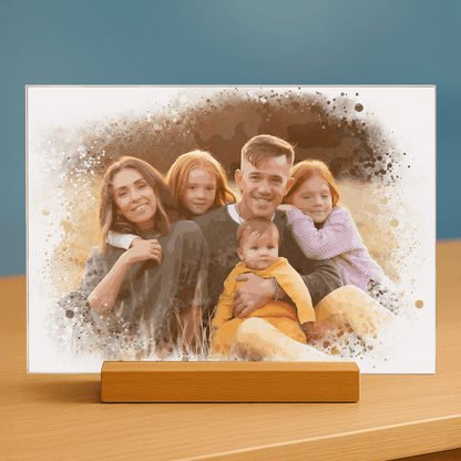 Twoja rodzina w stylu watercolor - portret na szkle akrylowym dla rodziców - Emmygift.pl