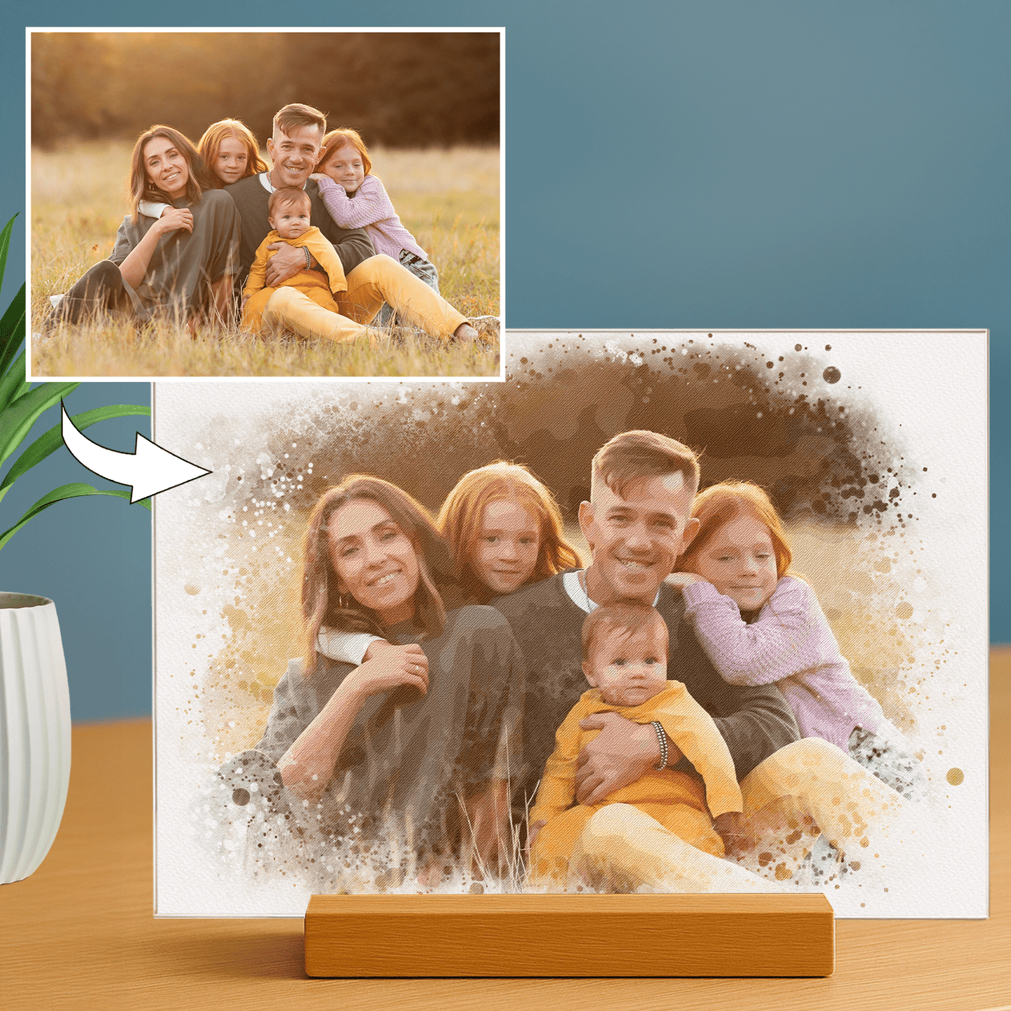 Twoja rodzina w stylu watercolor - portret na szkle akrylowym dla rodziców - Emmygift.pl
