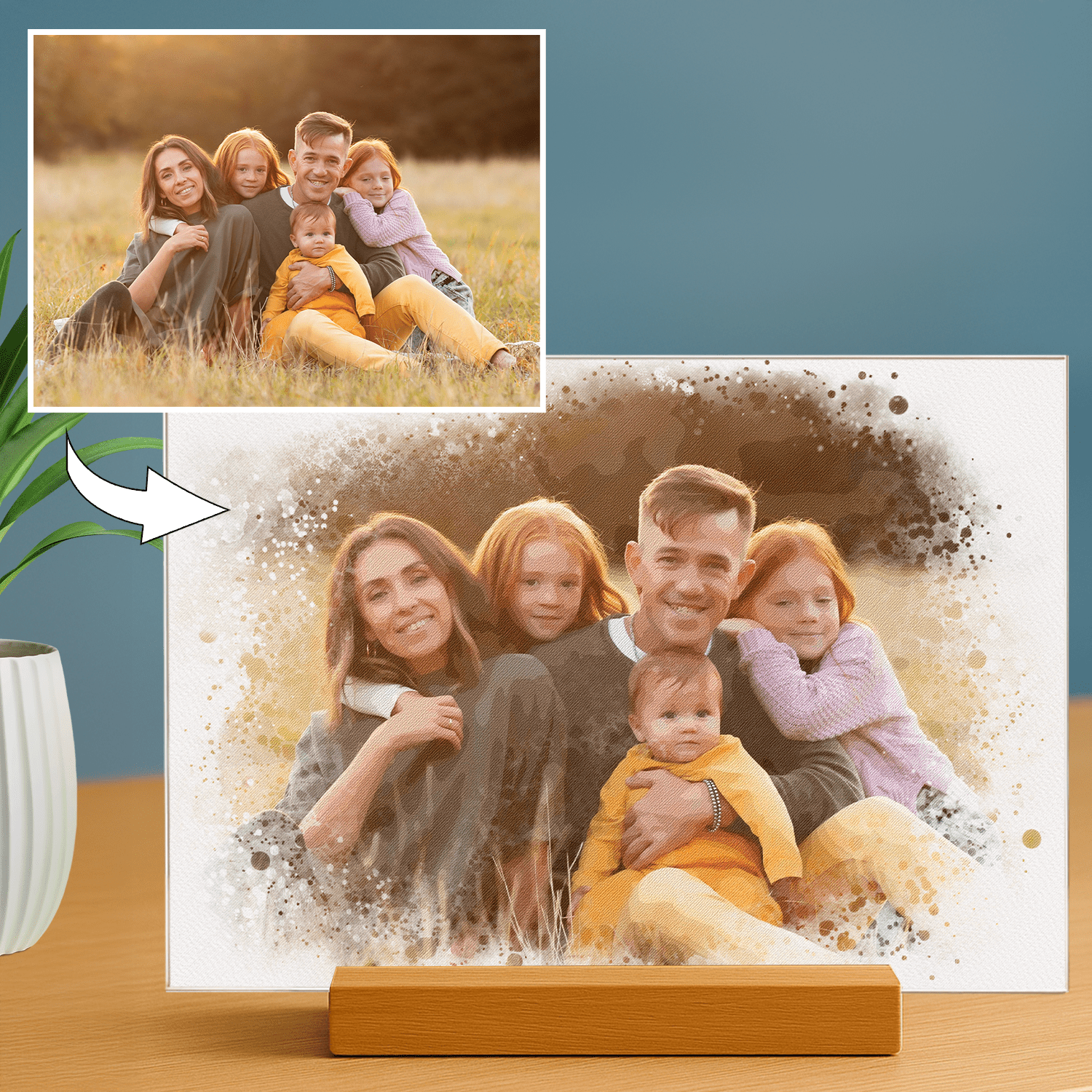 Twoja rodzina w stylu watercolor - portret na szkle akrylowym dla rodziców - Emmygift.pl